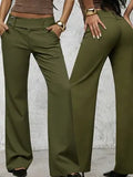 Daiiibabyyy  Spring Women's Clothing High Waist Wide Leg Pants For Woman Flowy Slimming Casual Trousers Polyester Full Length Elegant
