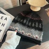 Daiiibabyyy  Casual Ethnic Style Fair Isle Style Knitted Hat Windproof Warm Winter Pullover Hat Coldproof Retro Beanies Hat Winter