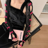 Daiiibabyyy  Y2K Velvet Bow Lace Fingerless Arm Sleeves Women Sheer Glovelettes for Hot Girl Summer Style Fashion Lace Trim Bolero Gloves
