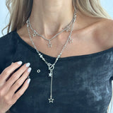 Daiiibabyyy  Simple Trendy Silver Color Hollow Five-Pointed Star Pendant Necklace Men Punk Daily Party Jewelry Neck Accessories