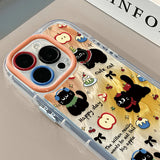 Daiiibabyyy  Cream Feather Yarn IND Blended Gradient Happy Cat Phone Case for iPhone 11 12 13 14 15  16 17 Pro Max