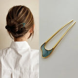 Daiiibabyyy  Retro Shell Enamel Hairpin Hair Jewelry for Women Temperament Stainless Steel U-shaped Hair Accessories Headwear Gift