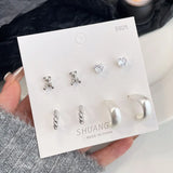 DAIIIBABYYY  -  Silver Plated Elegant INS Style Butterfly Star Stud Earrings Set Women Korean Fashion Simple Geometric Earring Jewelry