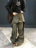 Daiiibabyyy  Green Fake Two-Piece Cargo Jeans Women Wide Leg High Waist Denim Trousers American Vintage Oversized Pants Streetwear