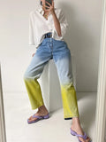 DAIIIBABYYY  -  Fashion Designer Jeans Woman High Waisted Jeans Elegant Denim Pants Gradient Button Streetwear 2024 Vintage Trousers
