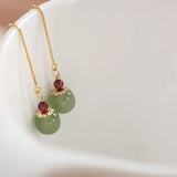 Daiiibabyyy Gold Color Hetian Jade Earrings for Women Green Round Jewelry Girls Gift  Dropshipping Wholesale