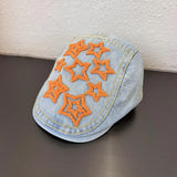 DAIIIBABYYY  -  Japanese Retro Star Literary Duck Bill Forward Hat Spring and Autumn Men's and Women's Outdoor Denim Short Brim Painter Hat