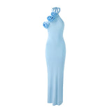 Daiiibabyyy  Sexy Halter Neck 3D Flower Design Backless Long Dress Women Solid Lacing Sleeveless Slit Maxi Dresses Elegant Evening Party