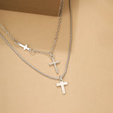Daiiibabyyy Simple Double Layer Cross Pendant Necklace for Women Elegant Rhinestone Droplets Chain Fine Chokers Accessories Fashion Jewelry