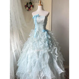 Daiiibabyyy  Blue A-Line Evening Long Dresses Strapless Sleeveless Ruffles Formal Party Gown Elegant Women's Wedding Guest Dress Customized