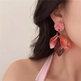 Daiiibabyyy  New Fashion Red Acrylic Rose Flower Pendant Earrings For Women Elegant Big Petal Temperament Earrings Wedding Jewelry Gifts