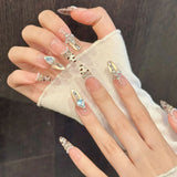 Daiiibabyyy  10pcs Handmade Charming Acrylic False Nail Pink Nude Leopard Print Pearl Rhinestone Decor Press On Nails For Women Party Wedding