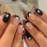 Daiiibabyyy  24pcs Colorful Five-pointed Star Press On Nails Red Stripes French Style Y2k Fake Nails Yellow Almond European Fake Nail Tips