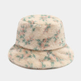 Daiiibabyyy  Women Autumn Winter Printed Plush Bucket Hat Vintage Floral Print Fluffy Hat Korean Warm Fisherman Hats