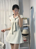 Daiiibabyyy  Slimming A-Line ort Dr Navy Collar Summer New Sle Waist-Cinching Ele High-End Feel ort Sve V-ne Dr