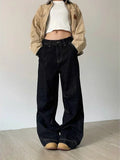 Daiiibabyyy  Grunge Black Jeans Women Y2k Vintage Oversized High Street Wide Cargo Denim Trousers Casual Baggy Straight Denim Pants