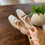 DAIIIBABYYY   -  Lamb Skin Chinese Style New Chinese Mary Jane Shoes Women's Spring and Summer New Pearl Square Head Line with Low Heel Cheongsam