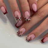 Daiiibabyyy  3D Bowknot Pearl Wearable Nail Art Fashion Leopard French Nude Almond Fake Nails Detachable Finished False Nails Press on Nails
