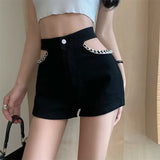 DAIIIBABYYY  -  Sexy Hollow Out Denim Shorts Women High Waist Y2K Chain Shorts Streetwear Retro Slim Female Summer Black Jeans Shorts New