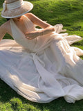 DAIIIBABYYY  -  White Sleeveless V-Neck Hanging Neck Dress For Women'S Summer, New Gentle Style, Slim And Elegant Long Skirt