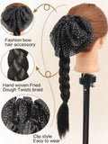 Daiiibabyyy  Polka Dot Bow Twist Braid Synthetic Ponytail Wig For Daily Wear Elegent Low-tie Synthetic Claw Clip Braided Ponytail Hairpiece