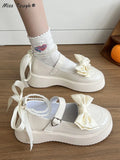 DAIIIBABYYY  -  Summer Kawaii Sweet Sandals Women Japanese Style Bow Solid Cute Mary Janes Shoes Beaded Round Toe Casual Platform Shoes
