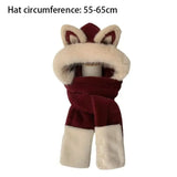 Daiiibabyyy  New Thickened Hat Scarf Gloves Set Keep Warm Fox Ear Ear Protection Cap Plush Windproof Integrated Cap Scarf Cycling
