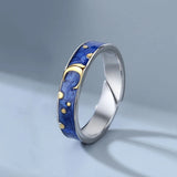 Daiiibabyyy  New Couple Rings Starry Night Van Gogh Never Fade Couple Rings Sun Moon Women Man Lovers Romantic Promise Art Ring