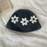 Daiiibabyyy  Korean Sweet Three-dimensional Flower Hand-crocheted Bucket Hat Men's and Women's Spring and Summer Fashion Versatile Basin Cap