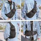Daiiibabyyy  Portable Nylon Men Chest Bag Multi Compartment Large Capacity Shoulder Bag Adjustable Strap Multi Storage Pouch Outdoor Sports