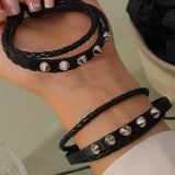 Daiiibabyyy  Vintage Punk PU Leather Rivet Bracelets Fashion Women Men Personality Braid Bracelet Spiked Bangle Y2K Goth Jewelry Accessories