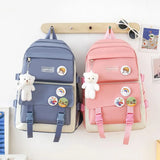 Daiiibabyyy  4Pcs/Set Large Capacity 4 in 1 Backpack Breathable Casual School Bag Multifunction School Rucksack College Backpack Teenage