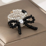 Daiiibabyyy  Bow Glass Bead Ring Fashionable Y2K Sweet Exquisite Transparent Bead Three-Layer Design Ring Daily Party Wedding Jewelry Gifts