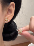 Daiiibabyyy New Trendy Cute Pearl Flower Earrings for Women Exquisite S925 Silver Needle Studs Sweet Elegant Party Jewelry Wedding Gifts