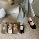 Daiiibabyyy 2024 Blue Women Flats Round Toe Retro Single Shoes One Word Buckle Shallow Mouth Mary Jane Shoes Split Toe Shoes Sandals Mujer