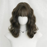 Daiiibabyyy  Short Curly Wig for Women, Summer New Product, Misty Cool Brown Synthetic Fiber, Realistic Full Wig with Bangs, High-Temperature Silk Curly Synthetic Wig