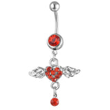 Daiiibabyyy  Y2K Body Accessory Pink Crystal Heart Belly Button Rings Sexy Jewelry Angel Wing Body Piercing Belly Button Ring Cute Belly Ring
