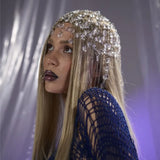 Daiiibabyyy  Female Handmade Cosplay Jewelry Crown Fairycore Headpiece Beaded Hair Chain Crystal Bridal Headpiece With Chain
