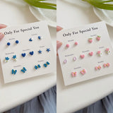DAIIIBABYYY  -  Sweet Blue Pink Heart Butterfly Bow Flower Stud Earrings Set for Women Matte Mini Star Round Earring Earring Jewelry