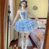 DAIIIBABYYY  -  Japan Lolita Fish Bone Lace Hanging Neck Corset Half Skirt Set Victoria Fashion Tea Party Cute Girl Suit
