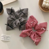 Daiiibabyyy  Fashion Trendy Lattice Bow Hair Rope High Elastic Sweet Scrunchies Cute Elegant Korean Style Hair Ring