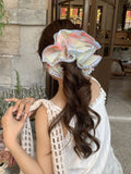 Daiiibabyyy  Girl's Scrunchies Korean Version Rainbow Pearl Large Hair Band Sweet Style Hair Tie Pleated Twisted Hair Band Bow Cute Hair Clip