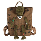 Daiiibabyyy  Backpacks For Women Graffiti Inlaid Plush Frog Monster Zip Large Capacity School Backpack Men Travel Adjustable Outdoor Rucksack