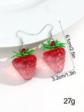 Daiiibabyyy  Sweet Resin Fruit Strawberry Pendant Earrings Lovely Red Clear Big Berries Drop Earring Summer Jewelry Gifts