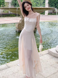 DAIIIBABYYY  -  Sleeveless Spaghetti Strap Womens Dresses Summer Elegant Mesh Patchwork Slim Party Dress New Fashion Sweet A-line Fairy Vestidos