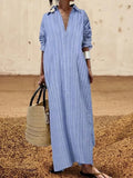 DAIIIBABYYY  -  Long Stripe Shirt Dress Woman Blue Elegant Dress 2025 New Casual Pocket Lapel Button Loose Workplace Formal Dresses