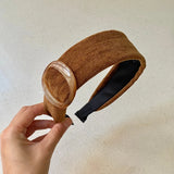 Daiiibabyyy  1pc Acrylic Circle Headbands Beige Brown Canvas Wide Padded Headband Vintage Fashion Hair Accessories For Women Girls Daily