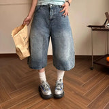 Daiiibabyyy  Fashionable Vintage Letter Star Embroidery Jeans Summer American Loose Women's Clothing Wide Leg Streetwear Denim Capri Pants