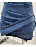 Daiiibabyyy  Women's Summer Blue Denim Short Dress High Waist Folding Strap Hip Wrapping Slimming Fit Mini Dresses 2025 New Style Fashion