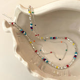 Daiiibabyyy  New Colorful Beads Choker Necklace Korean Fashion Simple Colorful Collar Short Chain Handmade Female Necklace Women Girl Jewelry